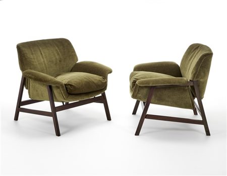 Gianfranco Frattini Coppia di poltrone modello "849". Produzione Cassina, Meda,