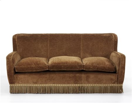 Divano a tre posti con struttura in legno massello, gambe troncoconiche, rivest