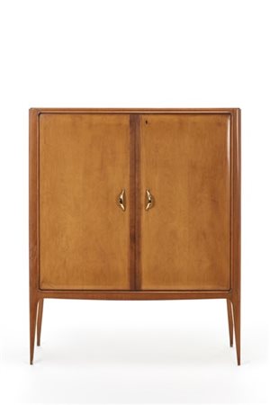 Mobile bar a due ante in legno massello, bordato e impiallacciato chiaro. Itali