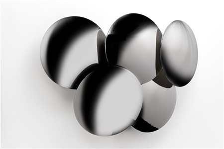 Reggiani Plafoniera con cinque dischi. Italia, anni '70. Struttura in acciaio ve