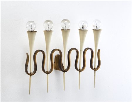 Stilnovo (Attribuito)
Lampada da parete a cinque fiamme con portalampadine a for