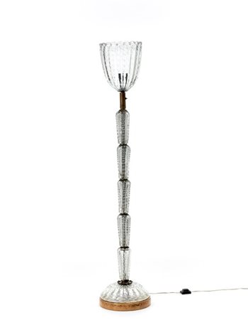 Barovier & Toso Lampada da terra. Murano, anni '40. Vetro soffiato trasparente i