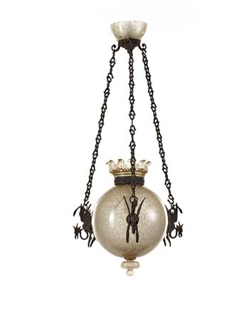 Barovier & Toso Lampada a cesendello in ferro battuto con tre sostegni forgiati