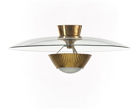 Stilnovo (Attribuito)
Plafoniera. Milano, anni '40. Struttura in ottone e scherm