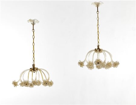 Seguso Vetri d'Arte * Coppia di piccoli lampadari a dieci luci con portalampadin