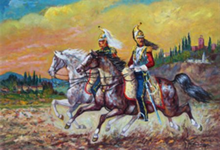 GONZAGA Giovan Francesco (Milano 1921 - Milano 2007) Corazzieri al galoppo...