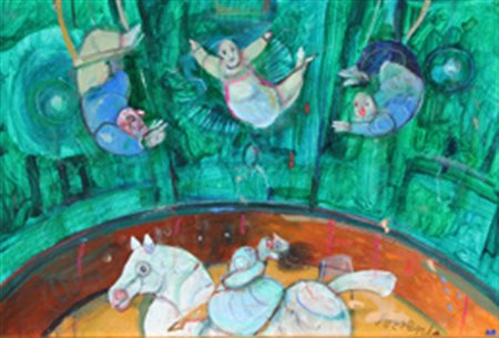 POSSENTI Antonio (Lucca 1932) Un circo olio su tavola applicato su tela, cm....