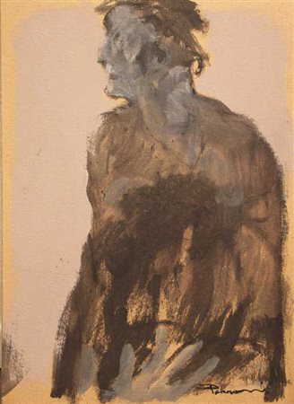 PERRONI Marco (Como 1970) Uomo grigio, 2003 olio su cartoncino intelato, cm....