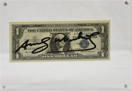Andy Warhol (1928 - 1987) ONE DOLLAR BILL intervento su banconota, cm...