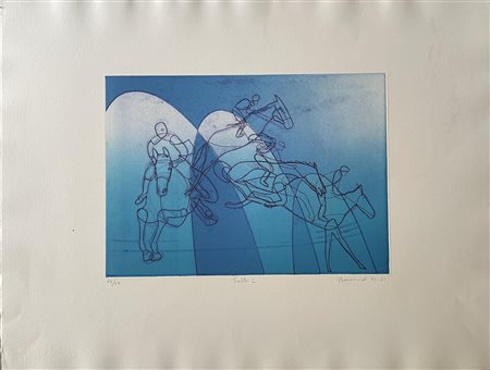 Héctor Saunier (1936) SALTO C acquaforte colorata, cm 27x37,5, su foglio cm...