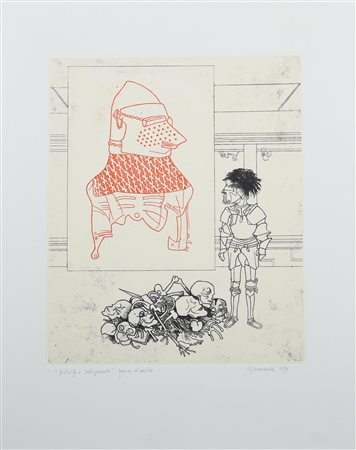 Giuseppe Guerreschi (1929 - 1985) ASTOLFO E CALIGOLANTE acquaforte su fondino...