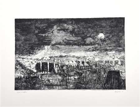 Renzo Vespignani (1924 - 2001) VEDUTA DI PARIGI acquaforte, cm 48x32, su...