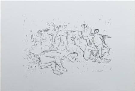 Fausto Pirandello (1899 - 1975) NUDI SULLA SPIAGGIA litografia, cm 50,5x71,5;...