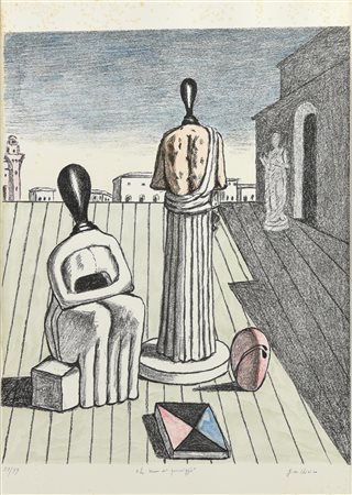 Giorgio De Chirico (1888 - 1978) LE MUSE DEL POMERIGGIO litografia, cm 70x50;...
