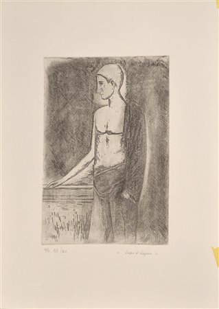 Carlo Carra' (1881 - 1966) DOPO IL BAGNO acquaforte acquatinta, cm 30x20, su...