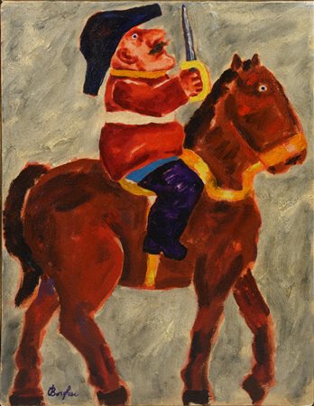Franz Borghese (1941 - 2005) CAVALIERE olio su tela, cm 40x30 firma sul...