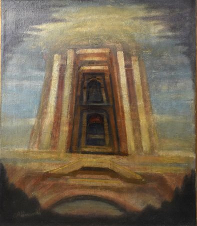 Enrico Allimandi (1910 - 1984) SENSAZIONE DI PAESAGGIO olio su tela, cm 80x60...