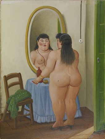 Fernando Botero (1932) LA TOILETTE olio su tela, cm 52x39,5 firma e data...