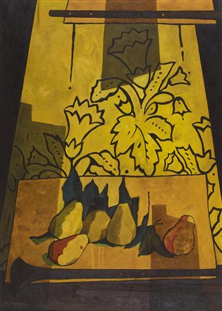 Felice Casorati (1883 - 1963) PERE E FLAUTI olio su tavola, cm 72x52 firma...
