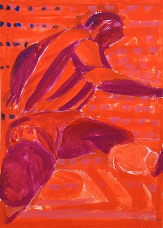 Titina Maselli (1924 - 2005) GIOCATORE tempera su cartone, cm 70x50 firma...