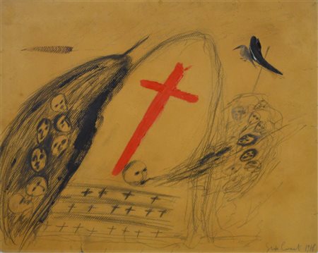 Enzo Cucchi (1950) SENZA TITOLO tempera e matita su carta, cm 37x47 firma e...