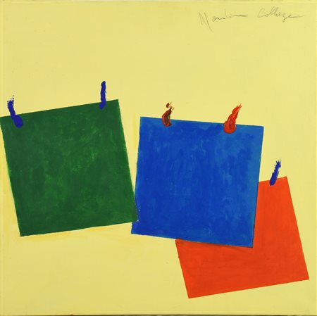 Aldo Mondino (1938 - 2005) COLLAGE olio e acrilico su tela, cm 50x50 firma e...