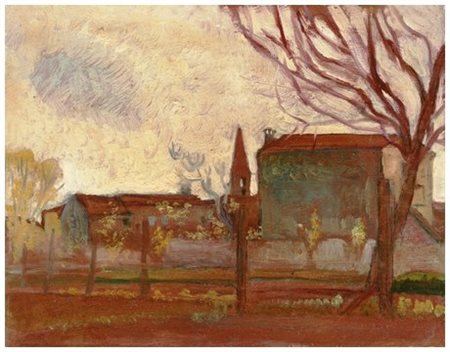 SANTI MACCHIA Pisa 1884 – 1964 Oratoio - Il campanile Olio su cartone 24,6 x...