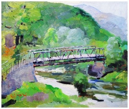 GINO PAOLO GORI Firenze 1911 – 1991 Passerella sul Ponte Cervo Olio su tela...