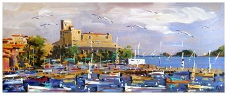 MARIO ROMBOLINI Livorno 1935 Lerici Olio su faesite 13 x 30. Firma in b. a...