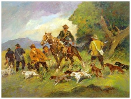 CARLO DOMENICI Livorno 1898 – Valdana di Portoferraio 1981 Caccia Olio su...