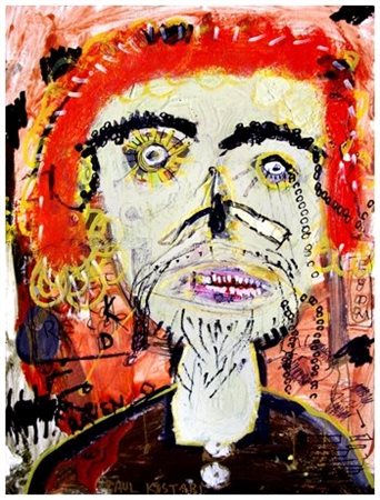 PAUL KOSTABI Whittier 1962 Faith in periwinkle Olio, t.m. e collage su...