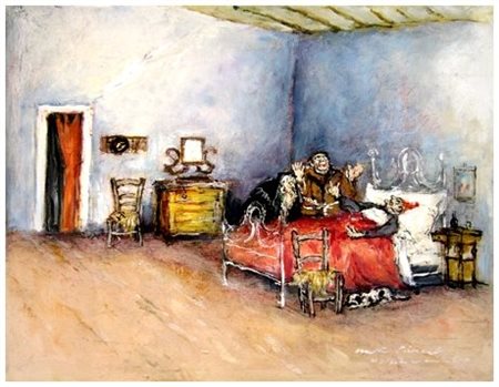 WALTER PIACESI Ascoli Piceno 1929 Visita al malato, anni ‘90 Olio su tavola...