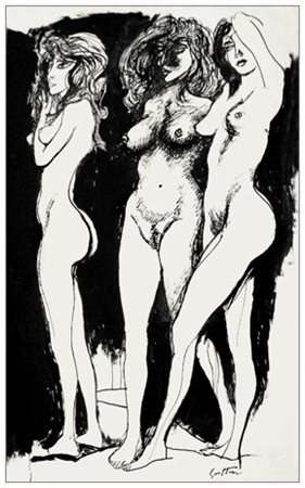 RENATO GUTTUSO Bagheria 1912 – Roma 1987 Tre donne Inchiostro e guazzo su...