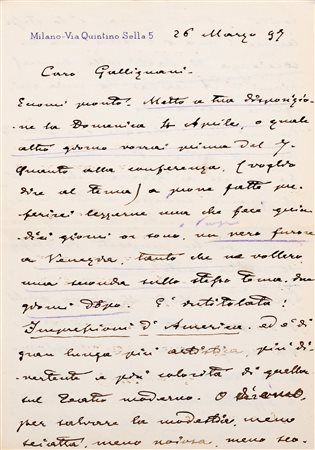 Giacosa, Giuseppe - Lettera autografa di Giacosa a Gallignani