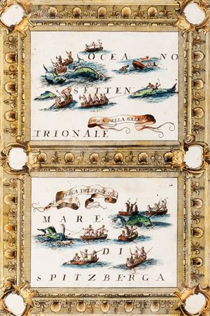Cartografia  - Coronelli, Vincenzo Maria - Oceano settentrionale. Pesca della Balena - Pesca del pesce sega. Mare di Spitzberga  
