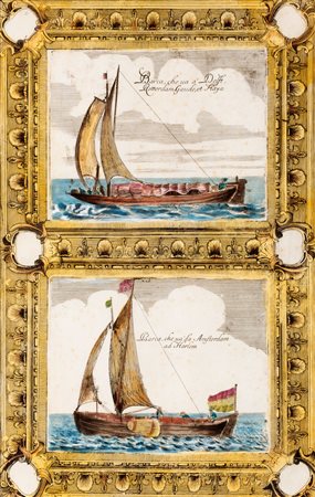 Cartografia - Coronelli, Vincenzo Maria - Barca, che va a Delft, Rotterdam, Gande  - Barca che vada Amsterdam ad Harlem 