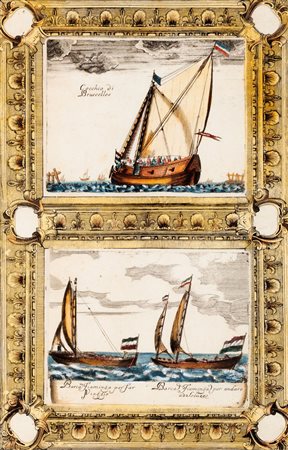 Cartografia - Coronelli, Vincenzo Maria - Cocchio di Bruscelles - Barca Fiamminga per far viaggio -  Barca Fiamminga per andare allo lazzo