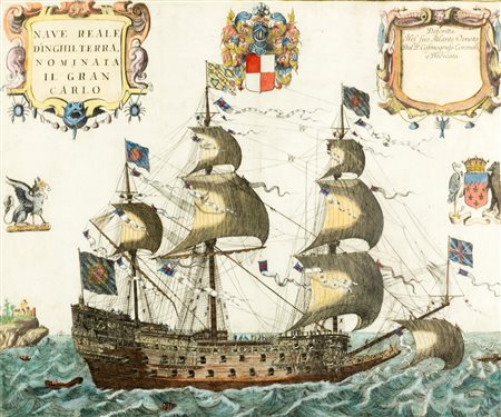 Cartografia - Coronelli, Vincenzo Maria - Nave Reale d' Inghilterra nominata il Gran Carlo 