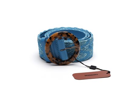  MISSONI - Cintura in stoffa nelle sfumature dell' azzurro. Interno in pelleTaglia 75. Logo all'interno.