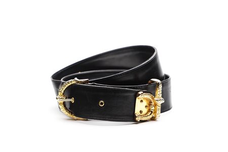 DI CAMERINO ROBERTA (1920 - 2010) - Cintura in pelle nera con fibbia e finiture metalliche color oro.