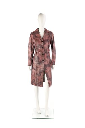  PRADA MILANO - Cappotto in pitone con cintura nei toni del rosa. Taglia 42IT.