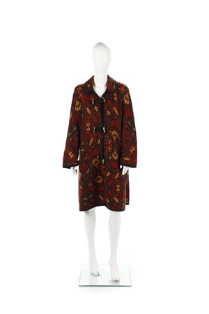  VALENTINO - Cappotto multicolore a fantasia floreale. Anni 80.