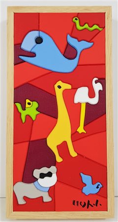 NESPOLO UGO Mosso (Mosso) 1941 Zoo Acrilico su Legno 20,00x10,00 Certificato...