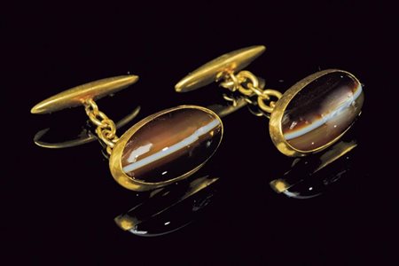 Polsini da camicia in or giallo con occhio di tigre 