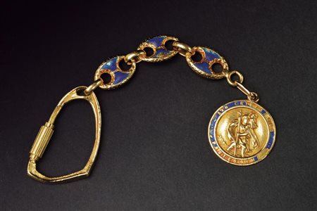 Portachiavi in oro con medaglia raffigurante San Cristoforo