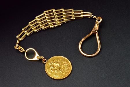 Portachiavi oro18 kt con moneta d'oro Sovrana Edorado VII del 1905