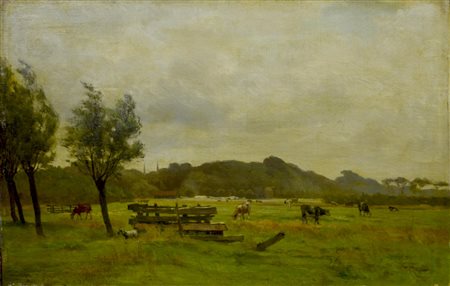Federico Rossano (1835 - 1912) PAESAGGIO DELLA NORMANDIA olio su tela...