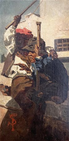 Telemaco Signorini (1835 - 1901) LA PESCA DEL GRANCHIO olio su tela, cm 40x20...