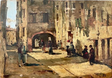 Attribuibile a Lorenzo Delleani (1840 - 1908) CALLE S. ANDREA A CHIOGGIA olio su tavoletta,...