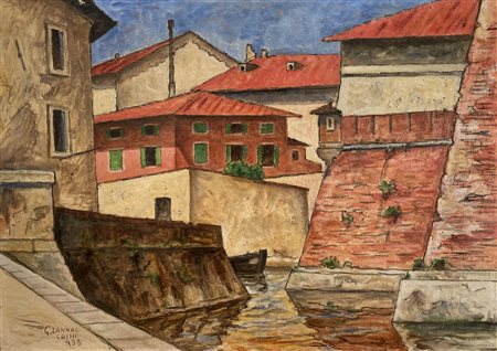 Giovanni Zannacchini (1884 - 1939) FORTEZZA olio su cartone, cm 50x70 firma e...